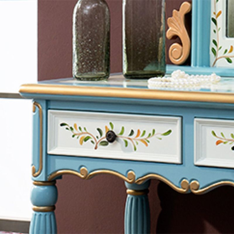 Victorian 2 Drawers MakeupTable Stool Set with Mirror for Bedroom