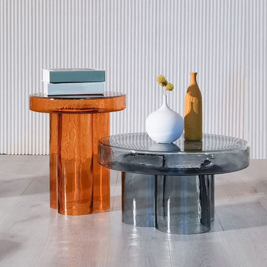 Contemporary Round Glass Coffee Table Pedestal Cocktail Table