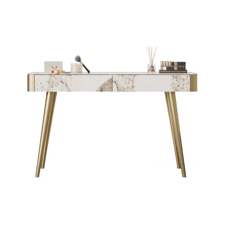 Glam White and Gold Makeup Vanity Set Slate Make-up Vanity with 2 Drawers Clearhalo 'Bedroom Furniture' 'furn' 'furn_makeup_vanities' 'Furniture' 'Makeup Vanities' 'makeup_vanities' 1200x1200_1942287e-e7d1-4a38-8be4-9130cfec4f31