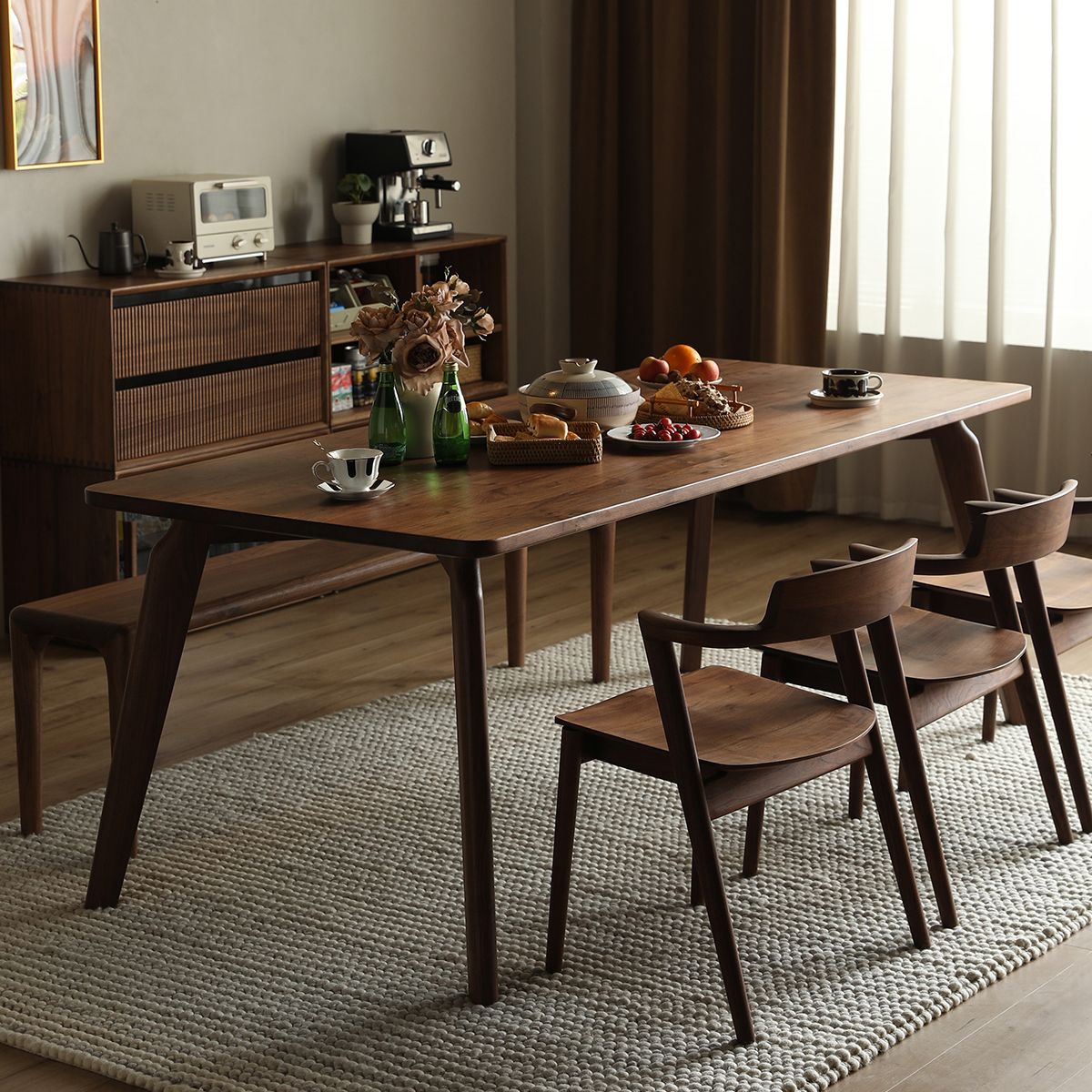 1/3/5 pezzi Set da pranzo per rettangolo in legno massiccio moderno per casa