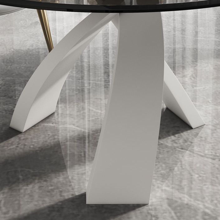 Modern Round Dining Table Glass Tabletop with White Pedestal Base