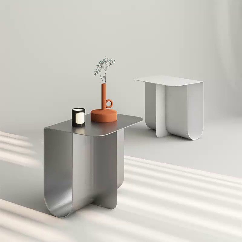 15" Tall Mid-Century Metal Rectangle Top Side Table Abstract End Table with Storage