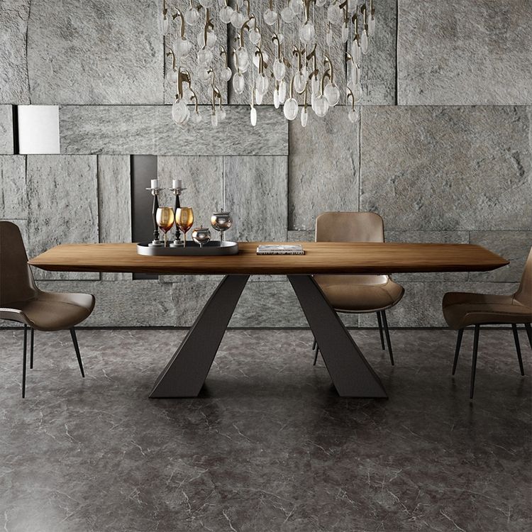 Rectangle Solid Wood Table Modern Dining Table with Metal Pedestal Base Clearhalo ' dining_table' 'Dining Tables & Seating' 'Dining Tables' 'furn' 'furn_dining_table' 'Furniture' 'furniture_dining_table' 'Kitchen & Dining Furniture' 'kitchen&dining_furn' 'kitchen' 'kitchen_dining_table' 1200x1200_194786d8-011b-457a-9539-e8238392766b