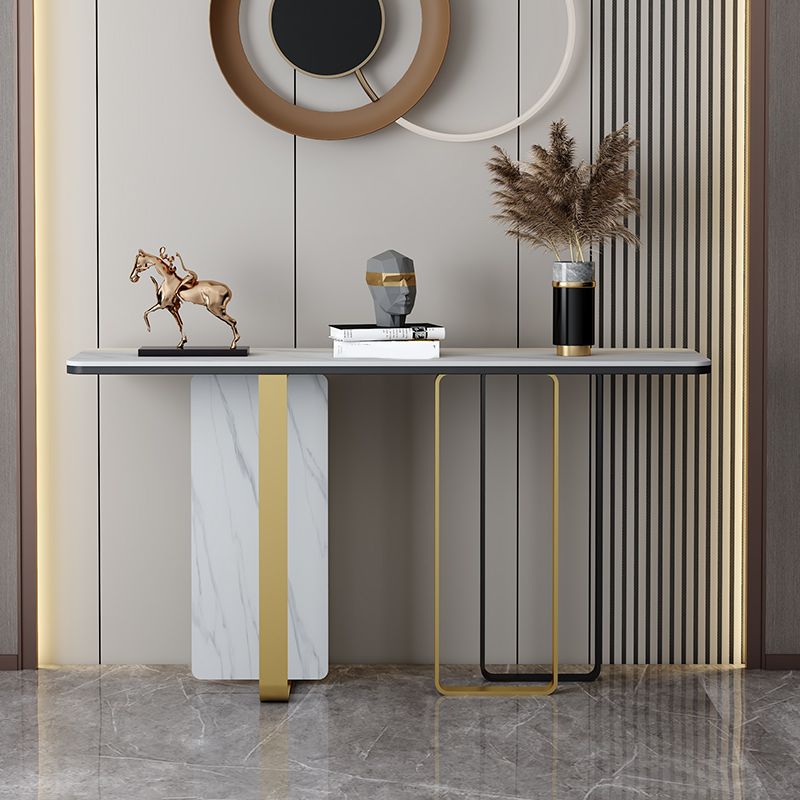 White/Black Table Glam Rectangle Console Table for Hall 31.5" High Clearhalo 'Console Tables' 'console_tables' 'Entry & Mudroom Furniture' 'furn' 'furn_console_tables' 'Furniture' 1200x1200_1947b1eb-b400-40b3-a93b-e0d92eb19d04