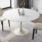 Contemporary Dining Table with White Pedestal Round Stone Top Dining Table