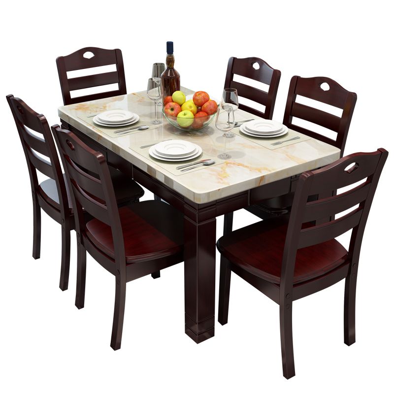 Modern Style Marble Dining Table Set Rectangular Dining Table with Solid Wood Base Clearhalo 'Dining Room Sets' 'Dining Tables & Seating' 'dining_room_set' 'furn' 'furn_dining_room_set' 'Furniture' 'furniture_dining_room_set' 'Kitchen & Dining Furniture' 'kitchen&dining_furn' 'kitchen' 1200x1200_194e183d-6ffa-457b-bcd5-3dcedf50f3aa