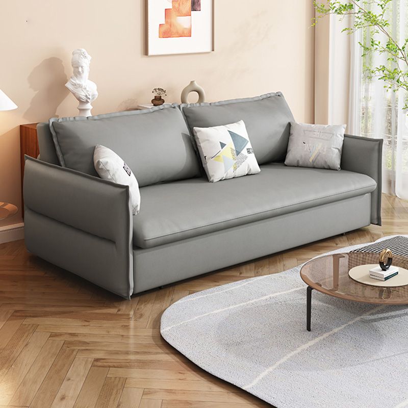 Contemporary Grey Bonded Leather Sleeper Sofa with Storage and Square Arms Clearhalo 'furn' 'furn_futons' 'Furniture' 'Futons & Daybeds' 'Futons' 'Living Room Furniture' 1200x1200_1950cb1e-6408-4d49-a96f-d3b929e40f93