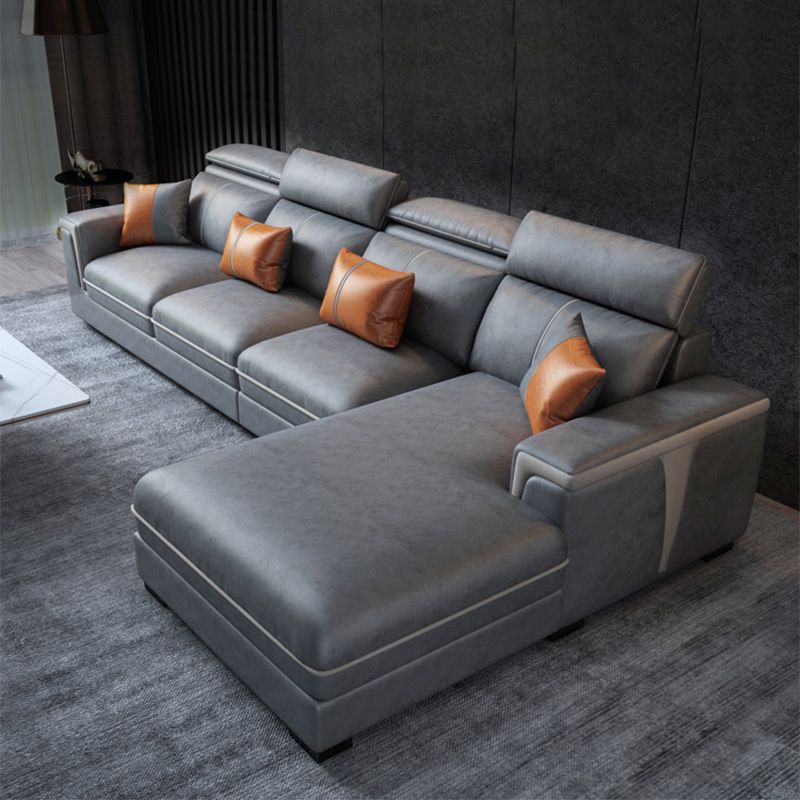 Dark Gray Faux Leather Sectional Sofa Stain-Resistant Sofa for Living Room
