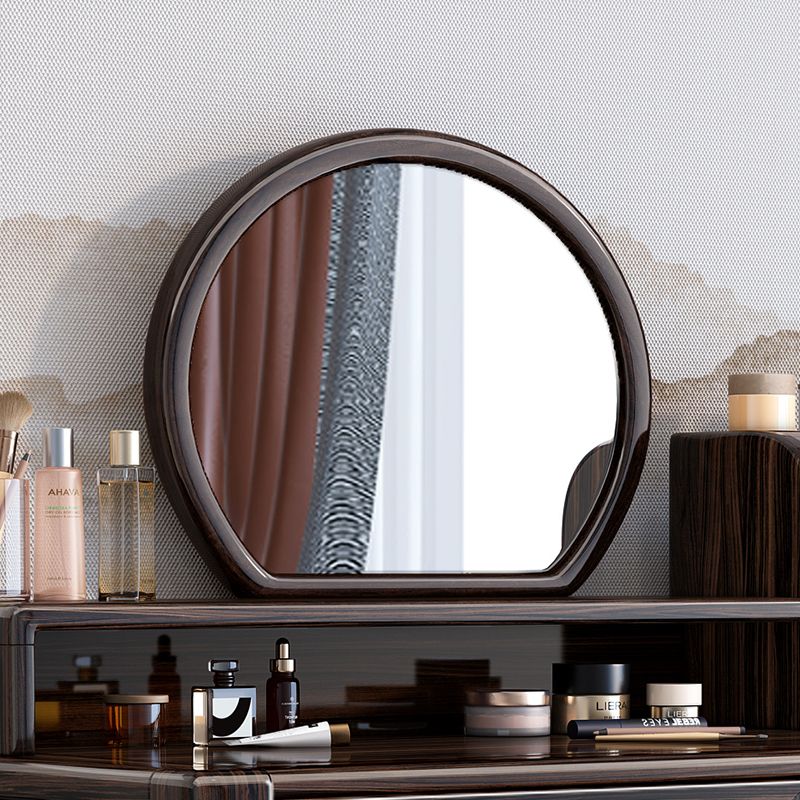 Solid Wood Vanity Set with Stool Set Brown Dresser with 3-Drawer and Mirror