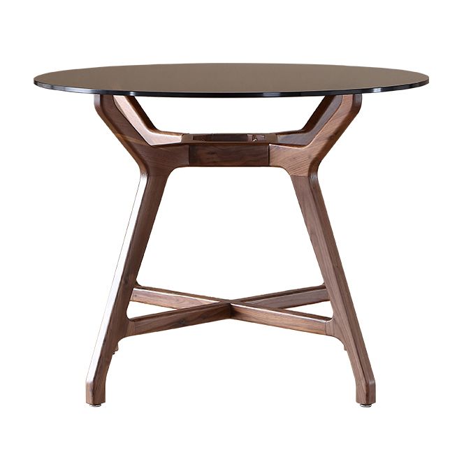 23.6'' Round Shape 4 Legs Table Modern Brown Tone Fixed Table of Glass Clearhalo ' dining_table' 'Dining Tables & Seating' 'Dining Tables' 'furn' 'furn_dining_table' 'Furniture' 'furniture_dining_table' 'Kitchen & Dining Furniture' 'kitchen&dining_furn' 'kitchen' 'kitchen_dining_table' 1200x1200_19533bac-ec93-4e41-a628-19307412075f