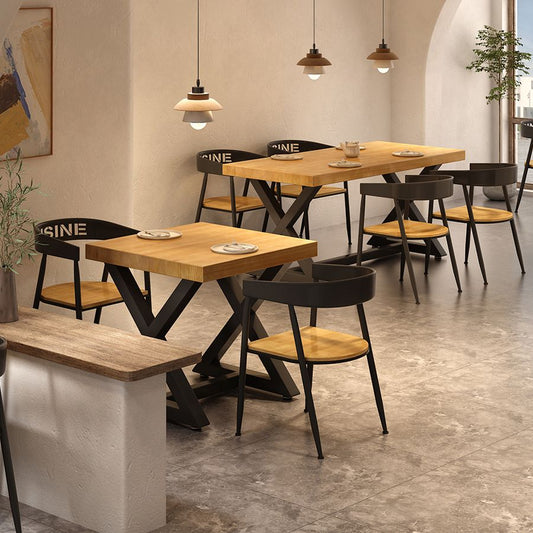 Industrial Style Solid Wood Dining Set with Traditional Height Fixed Table and Trestle Base Clearhalo 'Dining Room Sets' 'Dining Tables & Seating' 'dining_room_set' 'furn' 'furn_dining_room_set' 'Furniture' 'furniture_dining_room_set' 'Kitchen & Dining Furniture' 'kitchen&dining_furn' 'kitchen' 1200x1200_195347b8-8864-4138-8da5-c94c0cddc1e1