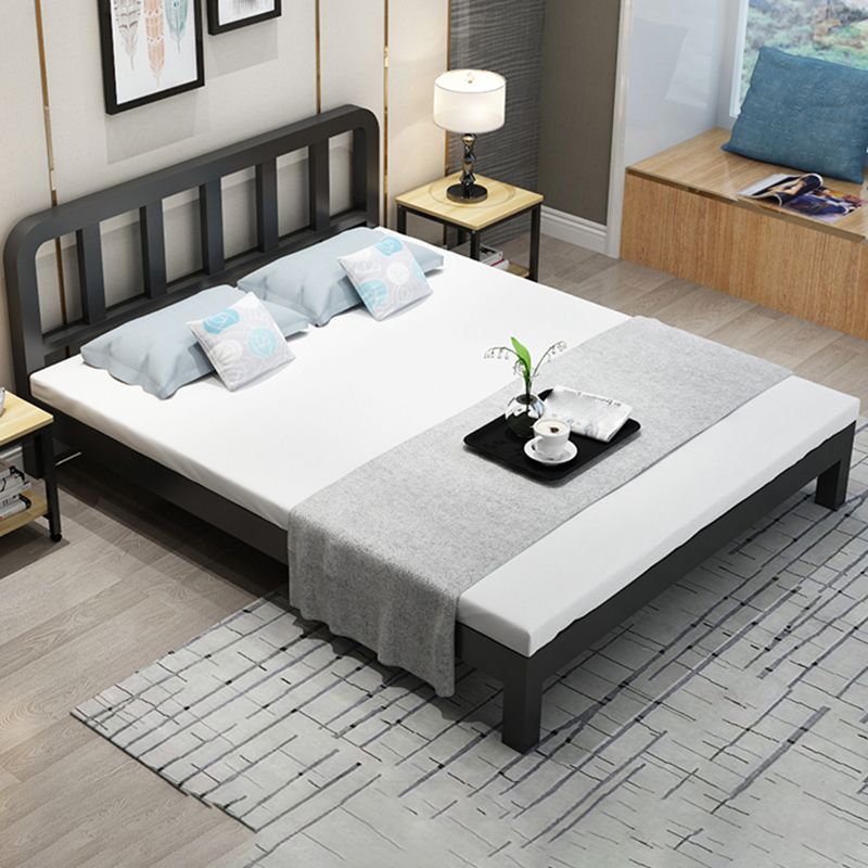Zeitgenössisches Metall -Slat -Standardbett mit rechteckigem Kopfteil