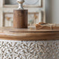 French Country Wood Round Tray Coffee Table Iron Drum Cocktail Table