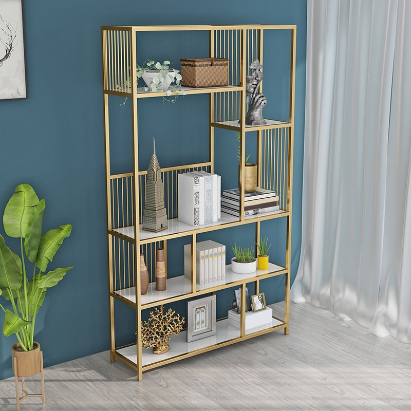 Contemporary Etagere Bookshelf Iron Frame White Manufactured Wood Shelf Bookcase Clearhalo 'Bookcases' 'furn' 'furn_bookcases' 'Furniture' 'furniture_bookcases' 'Office Furniture' 1200x1200_19580b96-1236-4c6d-a276-02a39668a3b1