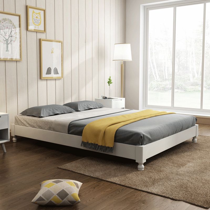 Solid Wood Standard Bed Contemporary Rubberwood Platform Bed with Legs