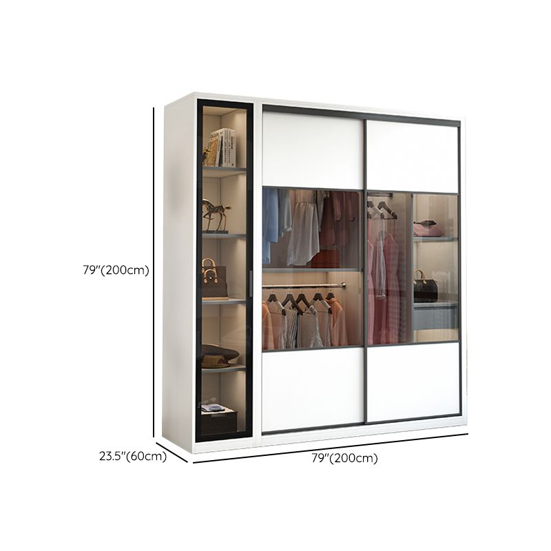 White Sliding Wardrobe Closet Engineered Wood Wardrobe Armoire