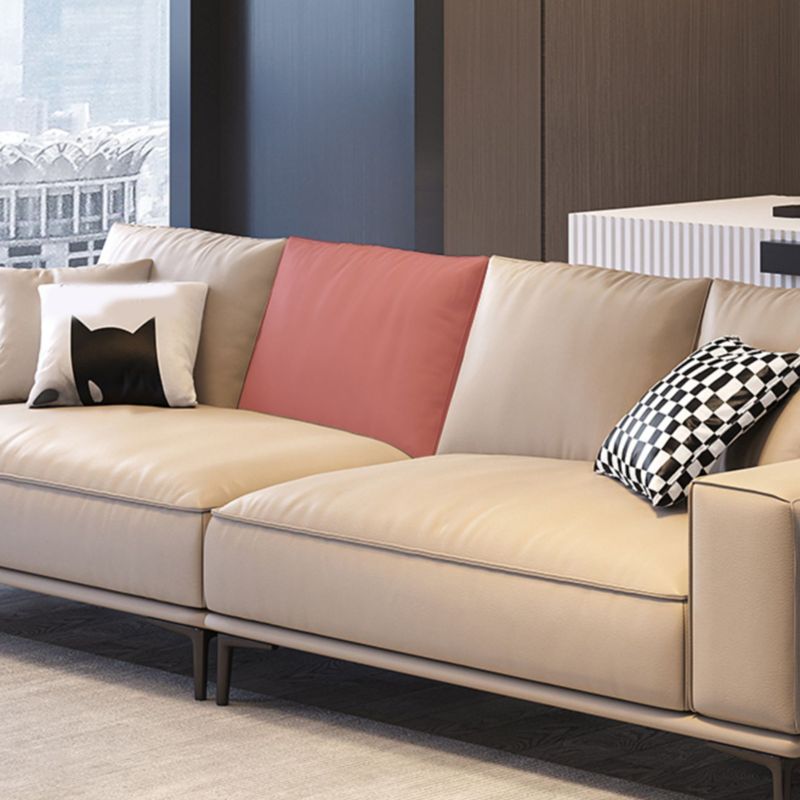 Contemporary Genuine Leather Pillows Square Arm Living Room Seating