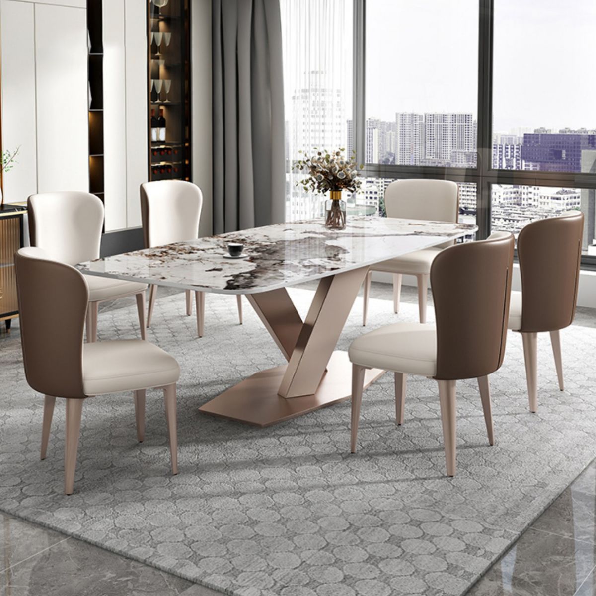 Glam Dining Table Set 1/4/5/7 Pieces Stone Dining Furniture with Chairs Clearhalo 'Dining Room Sets' 'Dining Tables & Seating' 'dining_room_set' 'furn' 'furn_dining_room_set' 'Furniture' 'Kitchen & Dining Furniture' 1200x1200_1960756f-d595-4070-8e6d-ea57af577bd5