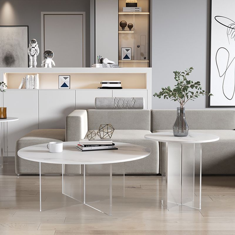 Table de cocktail en ardoise et acrylique Table basse ronde blanche moderne