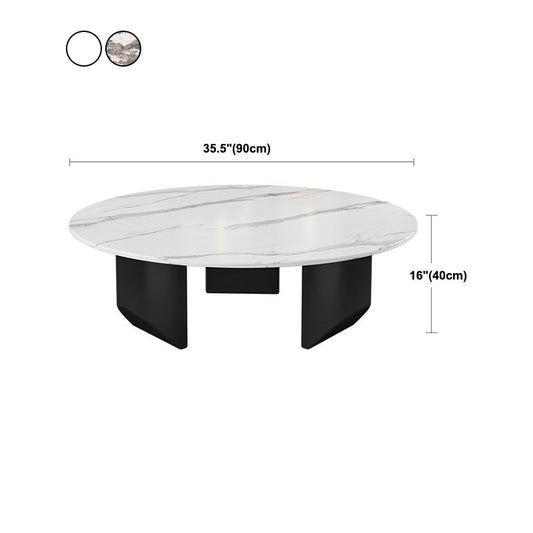Stone Top Coffee Table with 3 Metal Legs 15.75 Inch High for Living Room