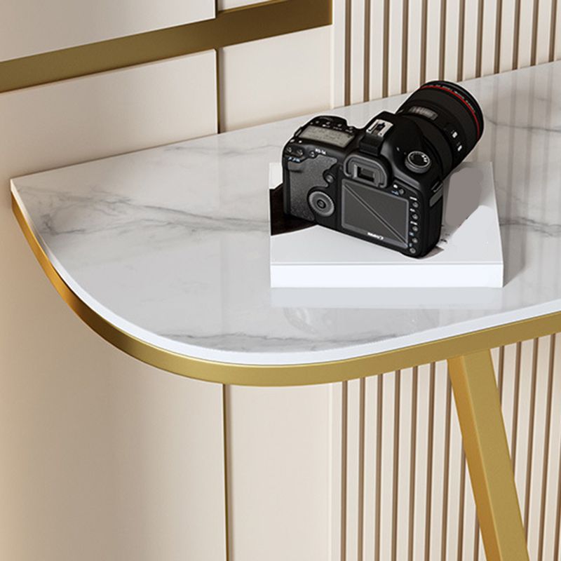 Tavolino con console superiore in pietra mezzaluna con tavolo di accento di base del piedistallo di ferro