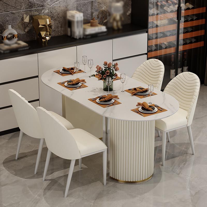 Contemporary Oval Dining Table Stone and Metal Double Pedestal Dining Table in White Clearhalo 'Dining Tables & Seating' 'Dining Tables' 'dining_table' 'furn' 'furn_dining_table' 'Furniture' 'furniture_dining_table' 'Kitchen & Dining Furniture' 1200x1200_1963933d-7348-4da6-8ba0-7d0e33699d45