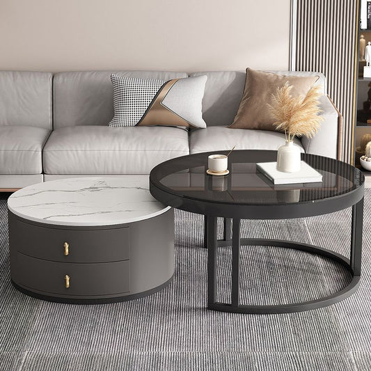 Round Tropical Coffee Table Storage 2 Nesting Coffee Table Set Clearhalo 'Coffee & Accent Tables' 'Coffee Tables' 'coffee_tables' 'furn' 'furn_coffee_tables' 'Furniture' 'Living Room Furniture' 1200x1200_19647577-6182-4498-af16-9b2514b97f3f