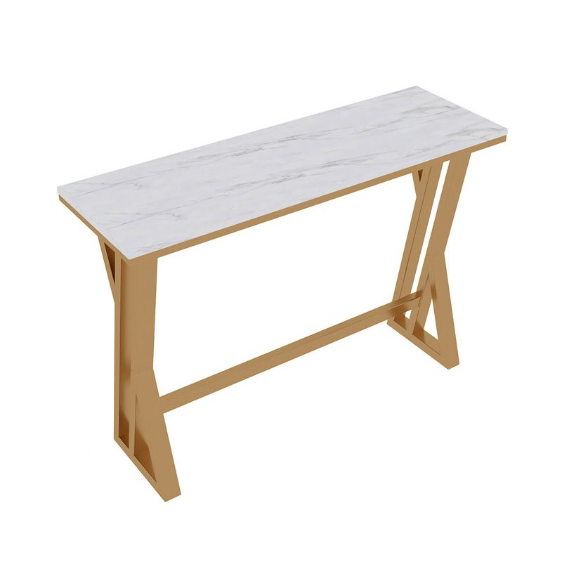 Glam White Marble Pub Table with Rectangle Table Top Trestle Table - 42" H Clearhalo 'Bar Furniture' 'Bar Tables' 'bar_tables' 'furn' 'furn_bar_tables' 'Furniture' 'furniture_bar_tables' 'Kitchen & Dining Furniture' 1200x1200_19667258-e4e4-4ee8-a265-51a18c134222