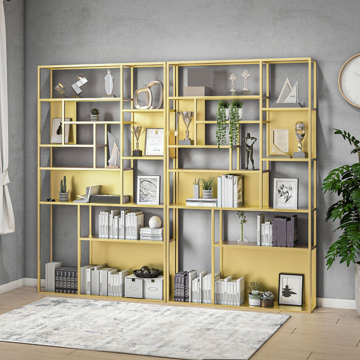 Gold and Black Floor Book Shelf Open Shelf Bookcase with Shelves Clearhalo 'Bookcases' 'furn' 'furn_bookcases' 'Furniture' 'Office Furniture' 1200x1200_19694f71-89c6-4b0c-9f0a-87fc13225e9c