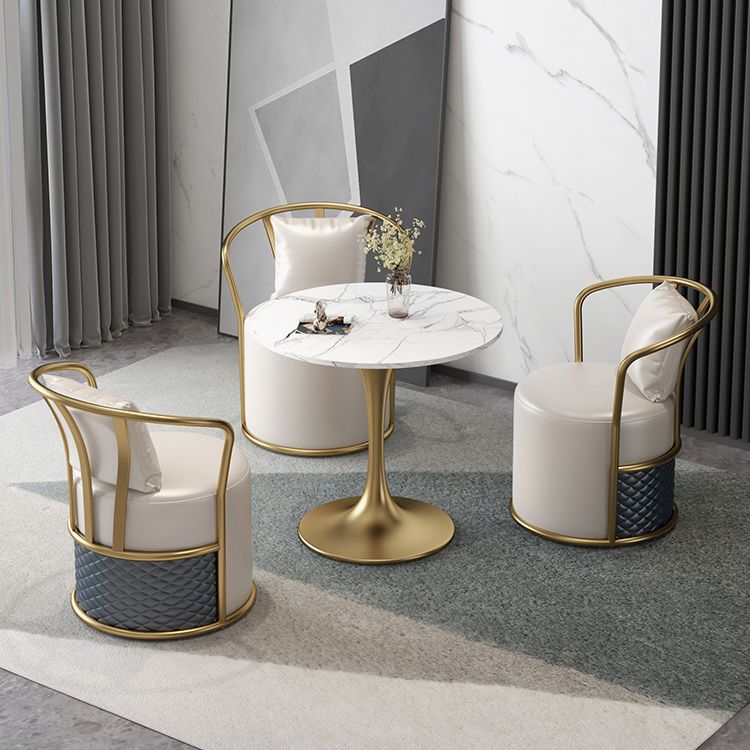 Glam 1/4/5 Pieces Dinette Set with White Sintered Stone Top Round Dining Table Set Clearhalo 'Dining Room Sets' 'Dining Tables & Seating' 'dining_room_set' 'furn' 'furn_dining_room_set' 'Furniture' 'furniture_dining_room_set' 'Kitchen & Dining Furniture' 1200x1200_1969acb3-e351-4687-ad24-33e2325fe8b4
