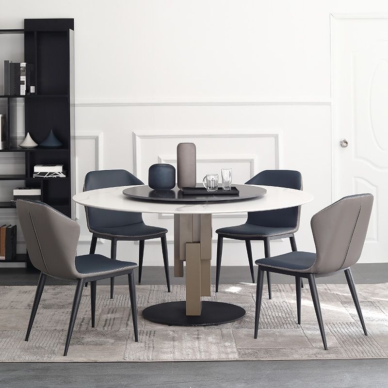 Juego de comedor moderno de 1/3/4/5/7 piezas, juego de mesa de comedor redonda de piedra sinterizada con plato giratorio