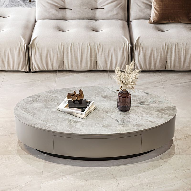 Glam 13.7" H Oval Slate Coffee Table Iron Drum Cocktail Table with Drawer Clearhalo 'Coffee & Accent Tables' 'Coffee Tables' 'coffee_tables' 'furn' 'furn_coffee_tables' 'Furniture' 'Living Room Furniture' 1200x1200_196becef-2596-4d5d-9f95-8abb6221e417