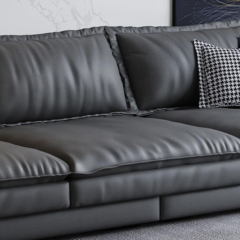 Mid Century Modern Black Sofa with Pillow Top Arm and Loose Back