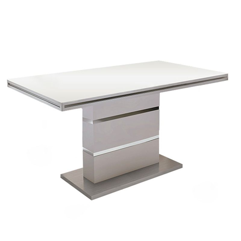 Luxury Artificial Wood Dining Table Rectangle White Table with Metal Pedestal Clearhalo 'Dining Tables & Seating' 'Dining Tables' 'dining_table' 'furn' 'furn_dining_table' 'Furniture' 'Kitchen & Dining Furniture' 1200x1200_196f6f88-e8be-457b-b39a-457c313e6800