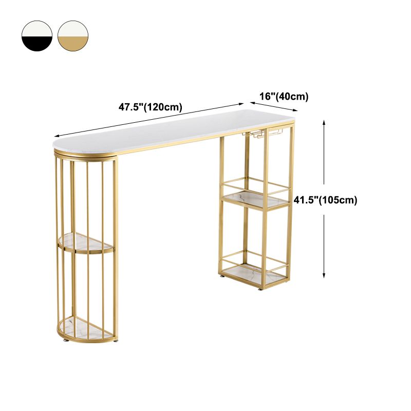 Glam Iron Bar Dining Table White Faux Marble Top Indoor Bistro Table with 2-Shelf Clearhalo 'Bar Furniture' 'Bar Tables' 'bar_tables' 'furn' 'furn_bar_tables' 'Furniture' 'furniture_bar_tables' 'Kitchen & Dining Furniture' 1200x1200_1974c3e3-d583-4601-9274-a7fbc1c53549