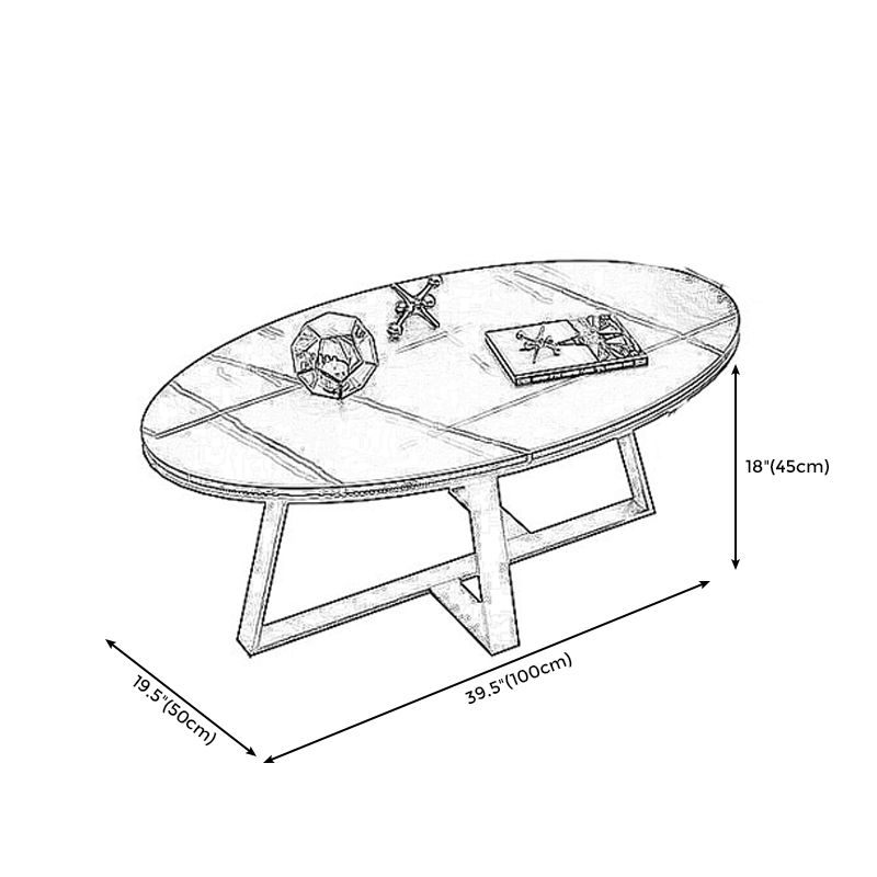 Modern Style Solid Rock SLATE Top White Gold/white/black Gold Oval Coffee Table