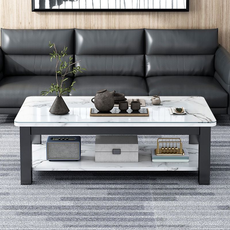 Rectangular Glass 4 Legs Coffee Cocktail Table with Storage Shelf Clearhalo 'Coffee & Accent Tables' 'Coffee Tables' 'coffee_tables' 'furn' 'furn_coffee_tables' 'Furniture' 'Living Room Furniture' 1200x1200_197c8cf2-215a-42ea-9bab-993e66d793da