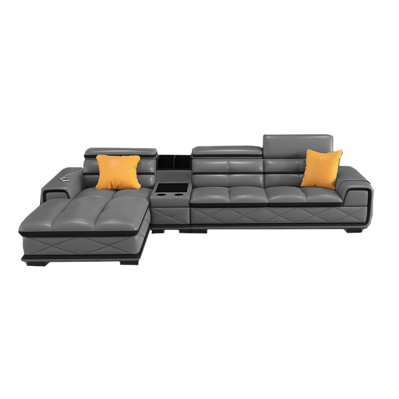 Sofá de cuero genuino estacionario de brazo cuadrado de nube contemporánea