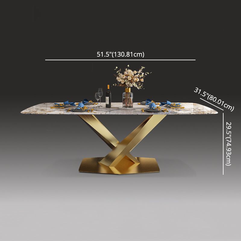Minimalist Style Sintered Stone Dining Room Set with White Table and Gold Trestle Base for Home Use Clearhalo 'Dining Room Sets' 'Dining Tables & Seating' 'dining_room_set' 'furn' 'furn_dining_room_set' 'Furniture' 'furniture_dining_room_set' 'Kitchen & Dining Furniture' 'kitchen&dining_furn' 'kitchen' 1200x1200_197e1210-d307-417e-bded-5b8a32ad632c