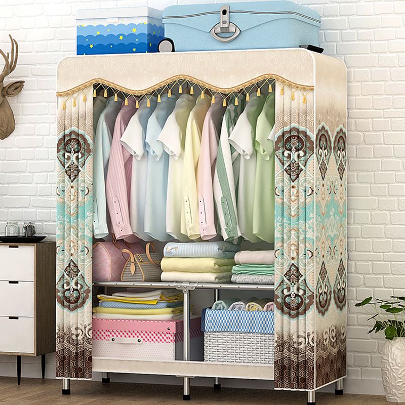 Contemporary Folding Wardrobe Cabinet Metal Frame Wardrobe with Shelves Clearhalo 'Armoires & Wardrobes' 'armoires_wardrobes' 'Bedroom Furniture' 'furn' 'furn_armoires_wardrobes' 'Furniture' 1200x1200_1983e67e-ae96-4a1e-8004-b67de44d607e