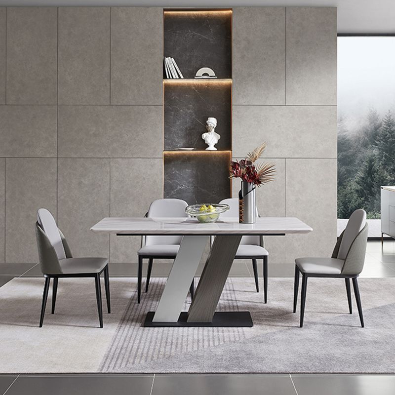 Rectangle Stone Top Dining Table Metal Pedestal Dining Table for Dining Room Clearhalo 'Dining Tables & Seating' 'Dining Tables' 'dining_table' 'furn' 'furn_dining_table' 'Furniture' 'Kitchen & Dining Furniture' 1200x1200_1985e62c-2fce-4ba9-aa98-67542573293f
