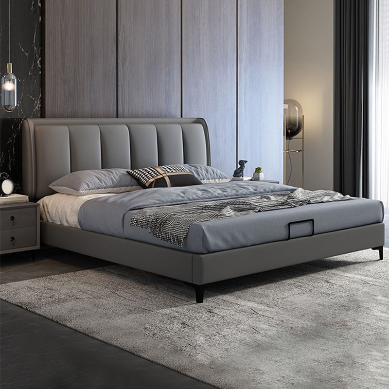 Cama rectangular gris cama estándar con cama de madera