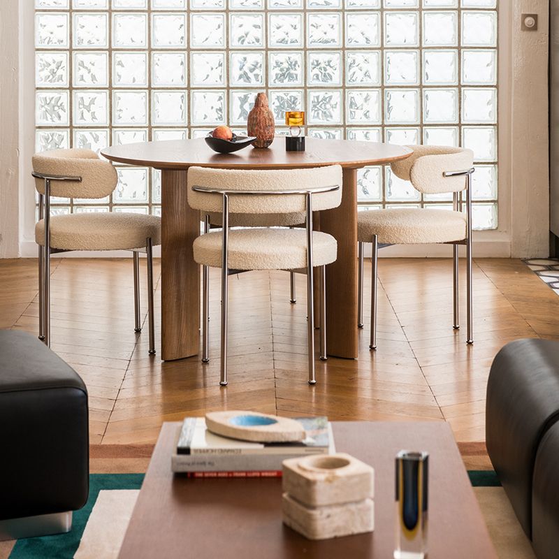 Silla de comedor tapizada con respaldo abierto de estilo moderno, silla lateral para interior