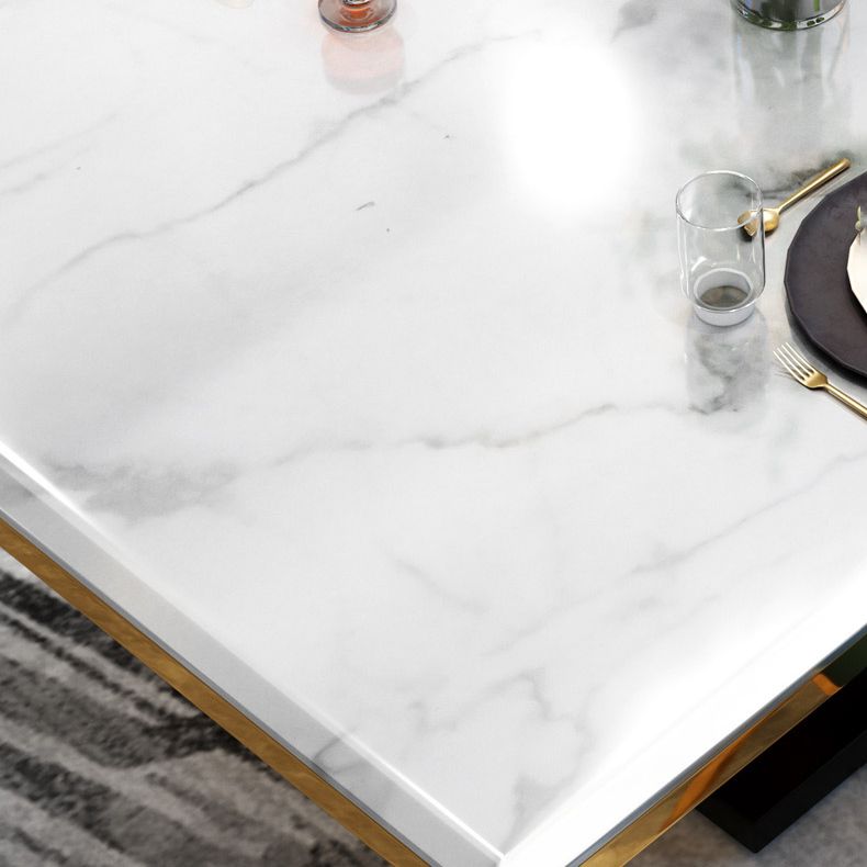 Modern Style Marble Table with White Table and Gold Trestle Base for Home Use Clearhalo 'Dining Room Sets' 'Dining Tables & Seating' 'dining_room_set' 'furn' 'furn_dining_room_set' 'Furniture' 'furniture_dining_room_set' 'Kitchen & Dining Furniture' 'kitchen&dining_furn' 'kitchen' 1200x1200_198f86b2-502e-46ea-a4d9-373884cdfbac