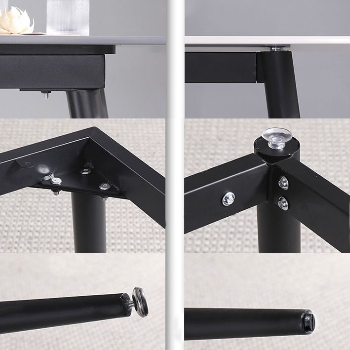 Contemporary Style Sintered Stone Dining Table with White Fixed Table and 4 Legs Base Clearhalo 'Dining Room Sets' 'Dining Tables & Seating' 'dining_room_set' 'furn' 'furn_dining_room_set' 'Furniture' 'furniture_dining_room_set' 'Kitchen & Dining Furniture' 'kitchen&dining_furn' 'kitchen' 1200x1200_19941073-6c52-48b2-baba-4fa4d2af1711