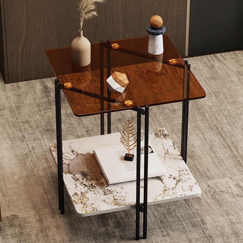 モダンな4脚コーナーテーブルリビングルーム用のガラスサイドテーブル