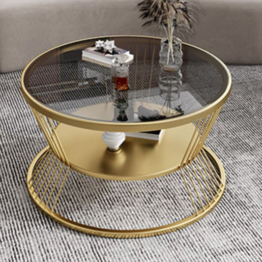 Mesa de café de café de vidrio y metal mesa de café tropical con estante