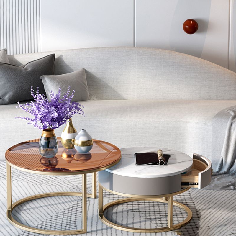 No Distressing Round Coffee Table Frame Nesting Coffee Table Set with Drawer Clearhalo 'Coffee & Accent Tables' 'Coffee Tables' 'coffee_tables' 'furn' 'furn_coffee_tables' 'Furniture' 'Living Room Furniture' 1200x1200_199bf6ae-9379-47d6-a070-005bd238ae6a