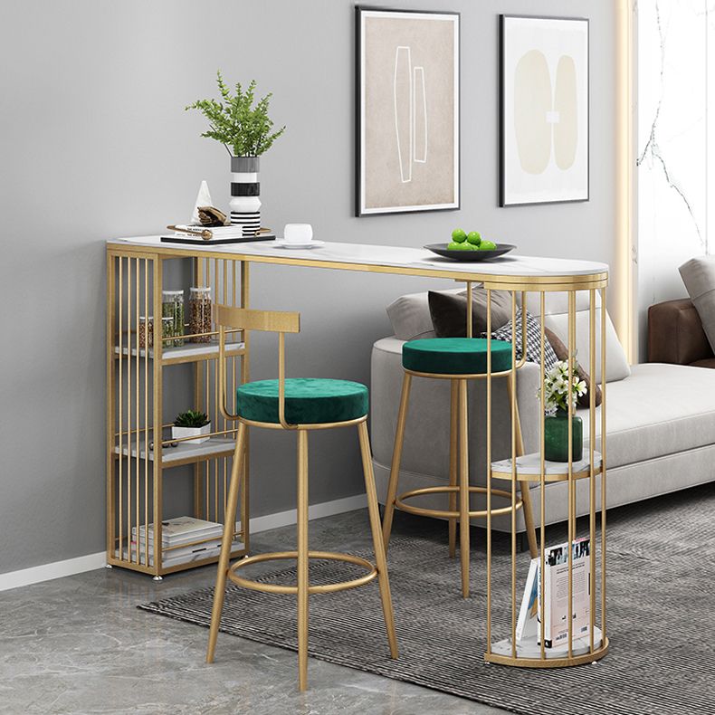 Industrial Iron Bar Table Faux Marble White Specialty Top 41.3"H Bistro Table with Storage Clearhalo 'Bar Furniture' 'Bar Tables' 'bar_tables' 'furn' 'furn_bar_tables' 'Furniture' 'furniture_bar_tables' 'Kitchen & Dining Furniture' 'kitchen&dining_furn' 'kitchen' 1200x1200_199d0a74-adcd-43ae-8c7e-b021c367c42e