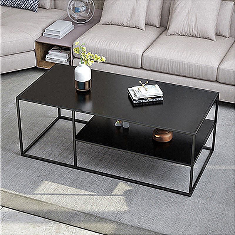 Black Finish Metal Rectangular Coffee Cocktail Table with Storage Shelf Clearhalo 'Coffee & Accent Tables' 'Coffee Tables' 'coffee_tables' 'furn' 'furn_coffee_tables' 'Furniture' 'Living Room Furniture' 1200x1200_199e77e9-1f81-45a4-9943-67f92ad0a1d5